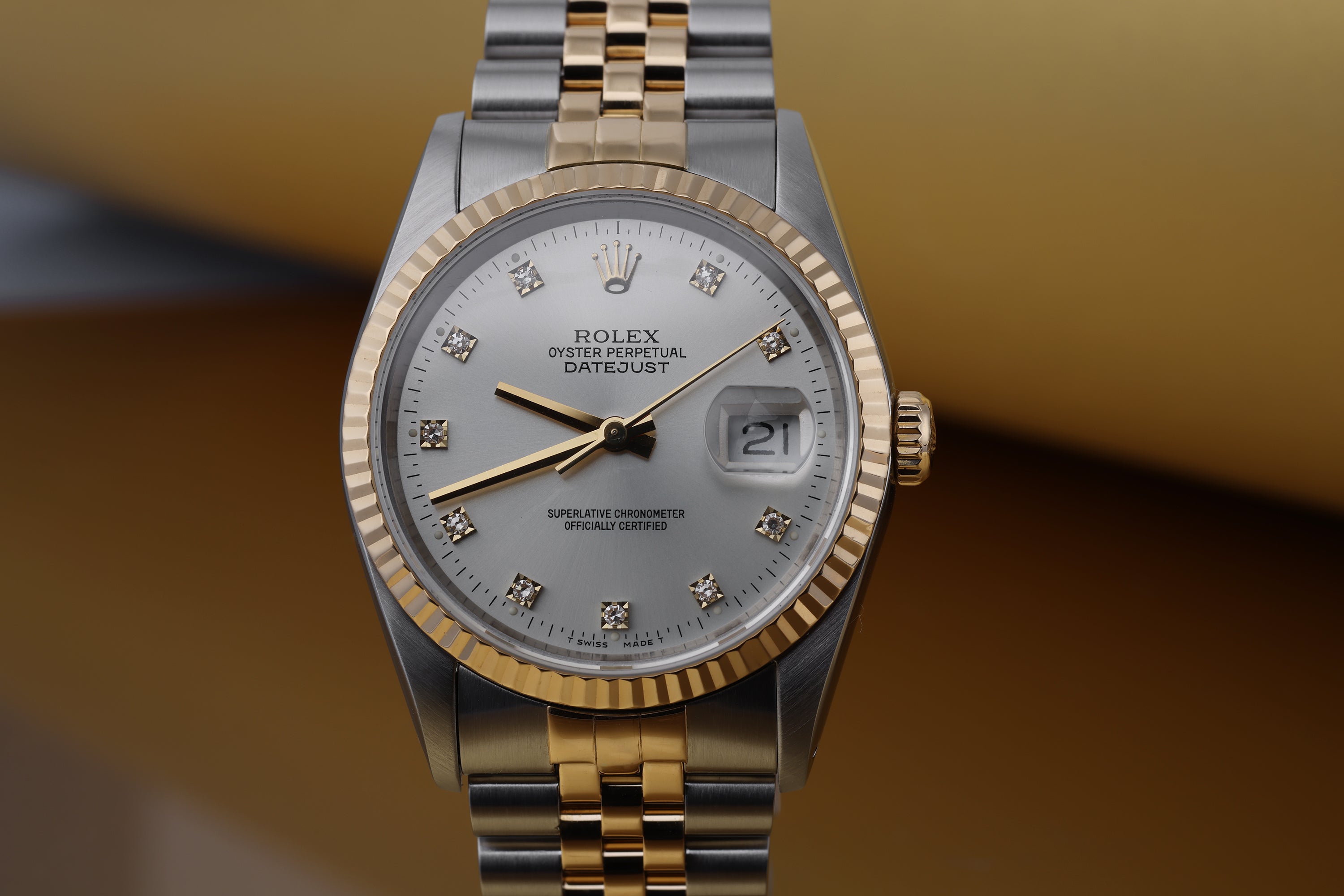 Rolex DateJust 36mm REF. 16233 Silver Diamond Dial Stainless Ste Watch Collectors