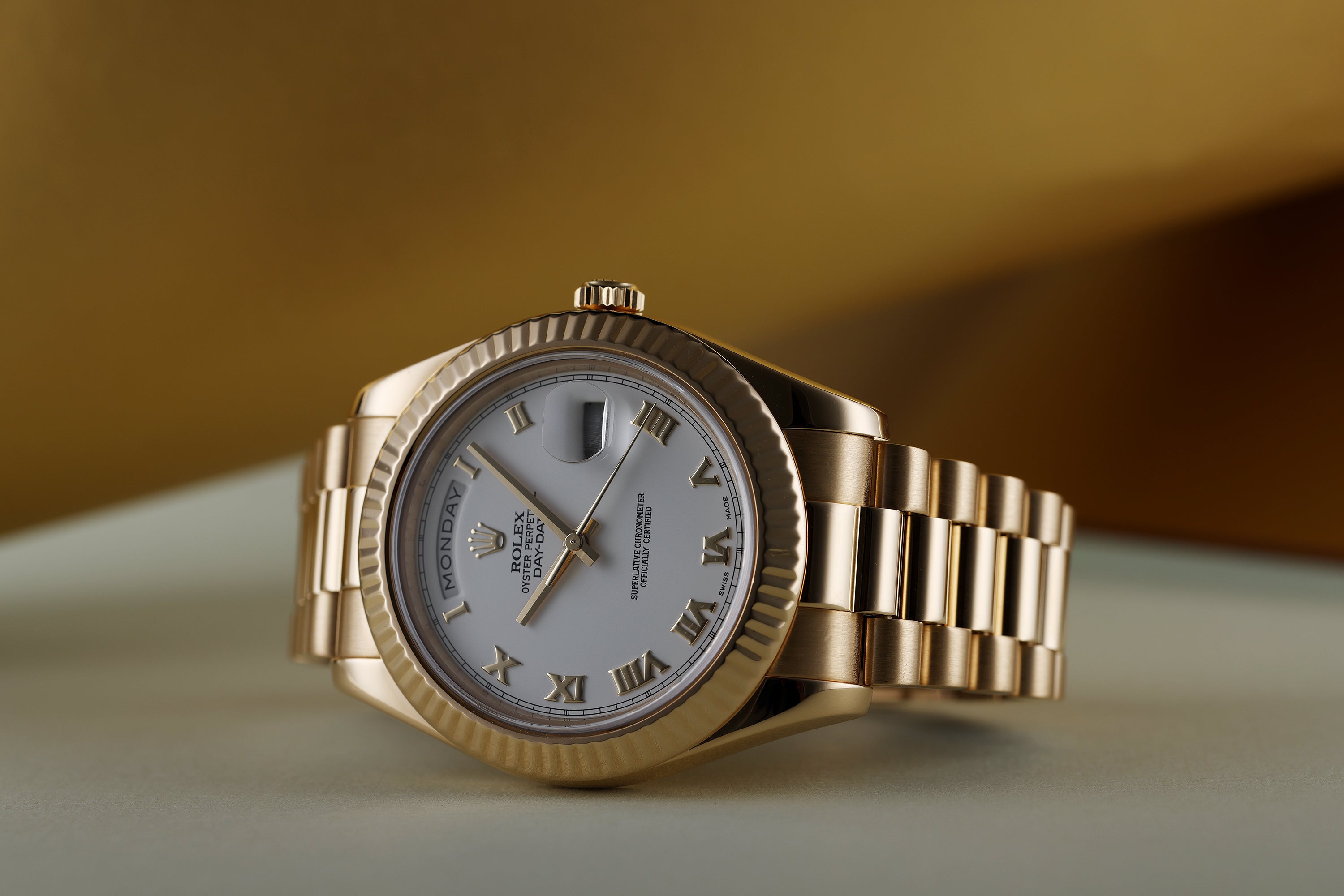 Rolex Day-Date II | REF. 218238 | White Dial & Roman Numerals | Box &  Papers | 18k Yellow Gold