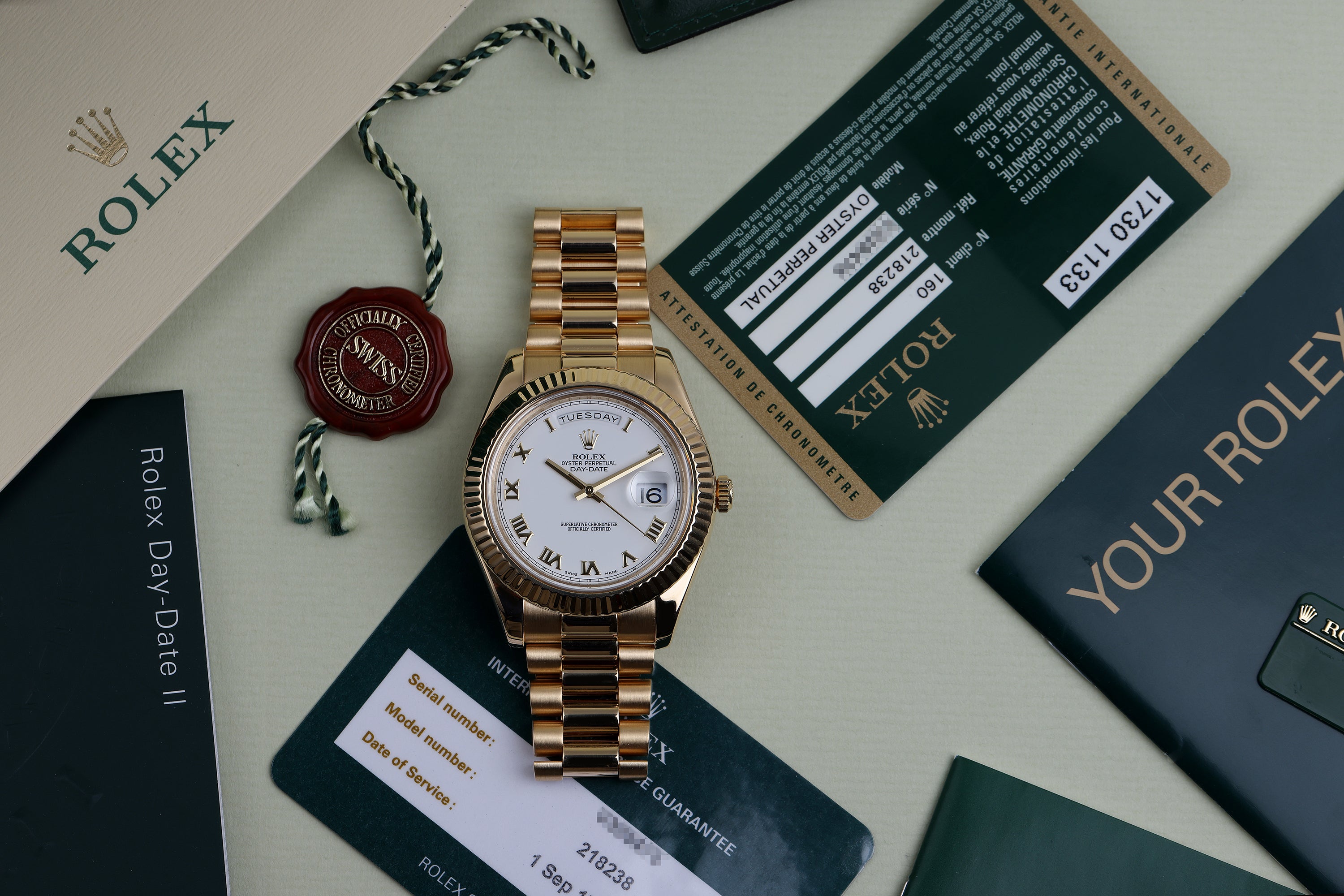 Rolex Day-Date II | REF. 218238 | White Dial & Roman Numerals | Box & Papers | 18k Yellow Gold