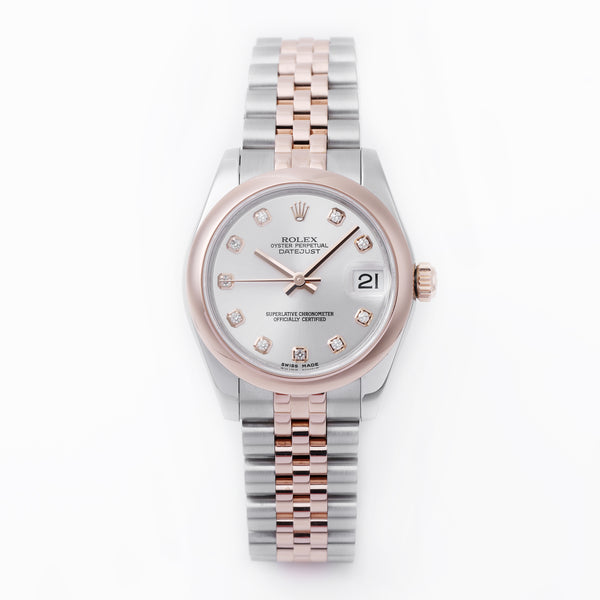 Rolex Lady DateJust 28mm | REF. 178241 | Silver Diamond Dial | Stainless Steel & 18k Rose Gold | 2018 | Box & Papers