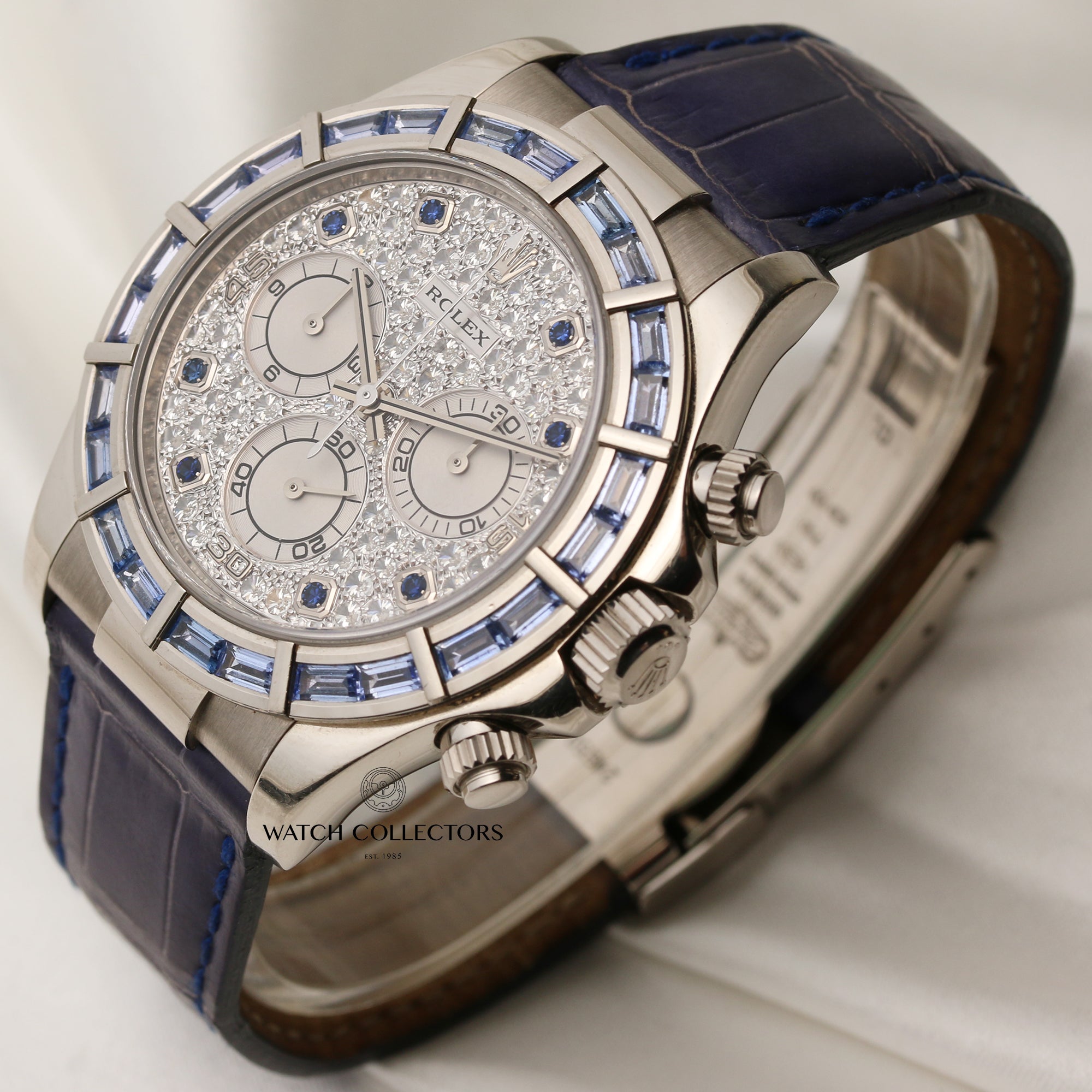 Unpolished Rare Rolex Daytona 116589 18K White Gold Pave Dial Light Sapphire Bezel Second Hand Watch Collectors 2
