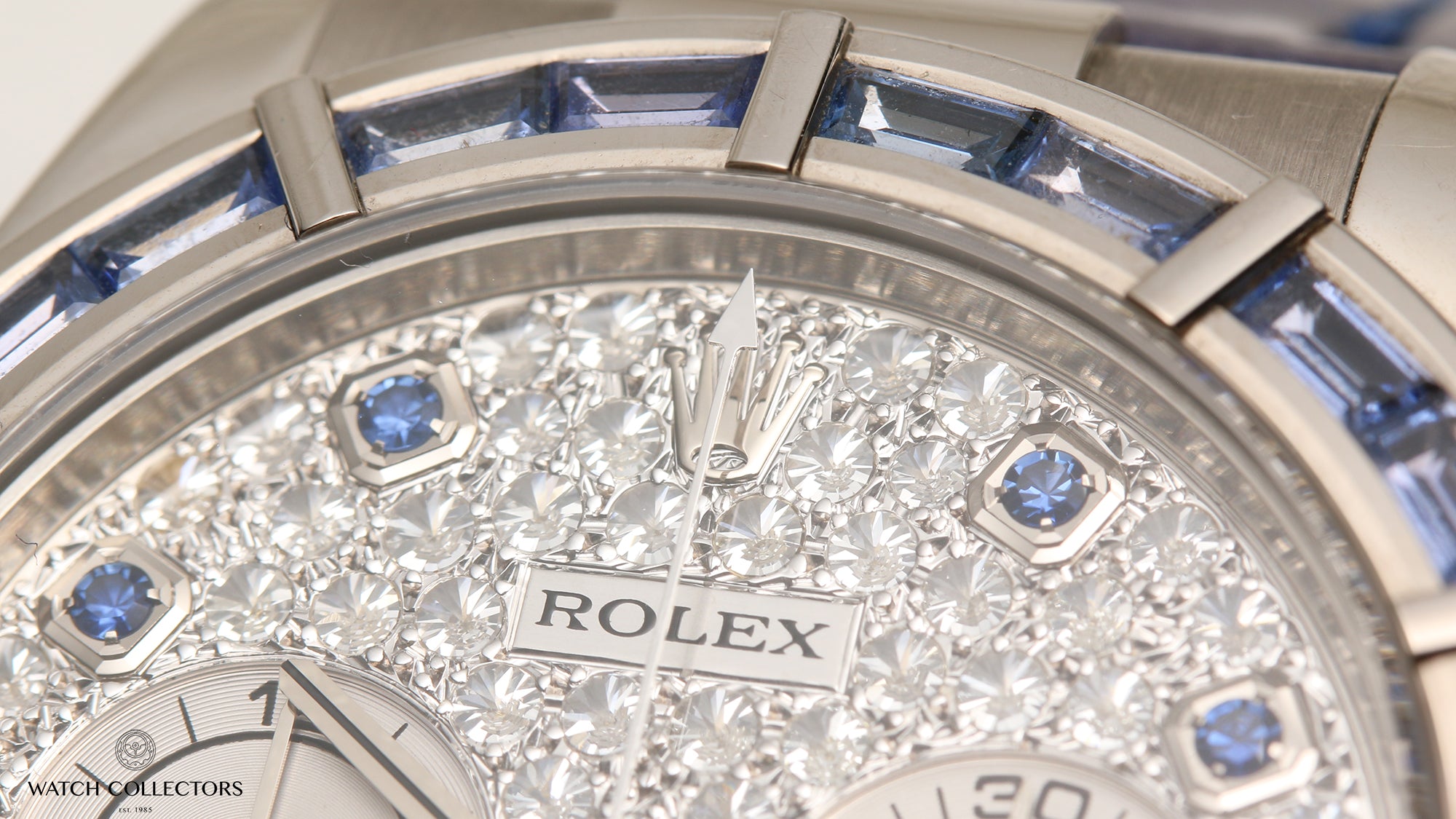 Unpolished Rare Rolex Daytona 116589 18K White Gold Pave Dial Light Sapphire Bezel Second Hand Watch Collectors 4