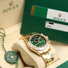 Unworn Full Set Rolex Daytona 116508 18K Yellow Gold Green Dial Second Hand Watch Collectors 12