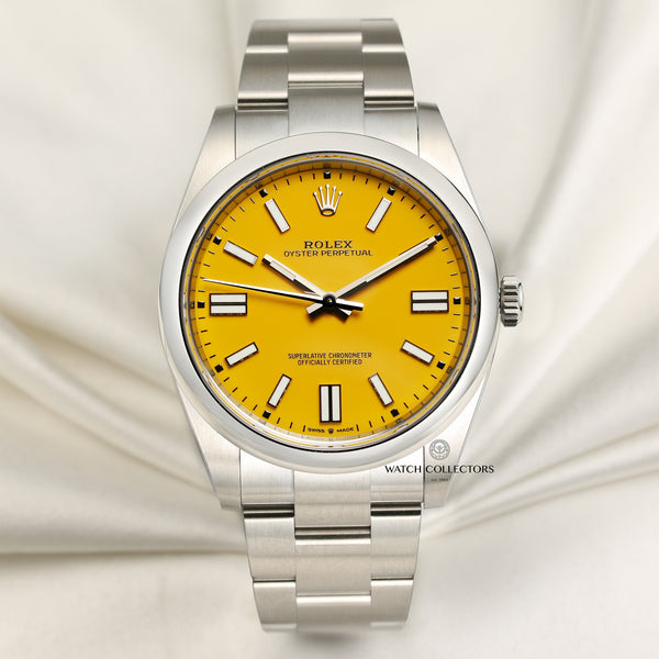 Unworn Full Set Rolex Oyster Perpetual 124300 Yellow Dial Stainless Steel Second Hand Watch Collectors 1