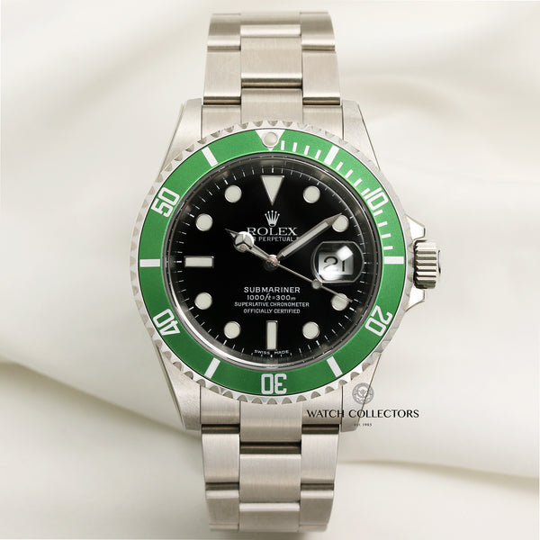 Unworn Full Set Rolex Submariner 16610LV Green Anniversary Stainless Steel Second Hand Watch Collectors 1
