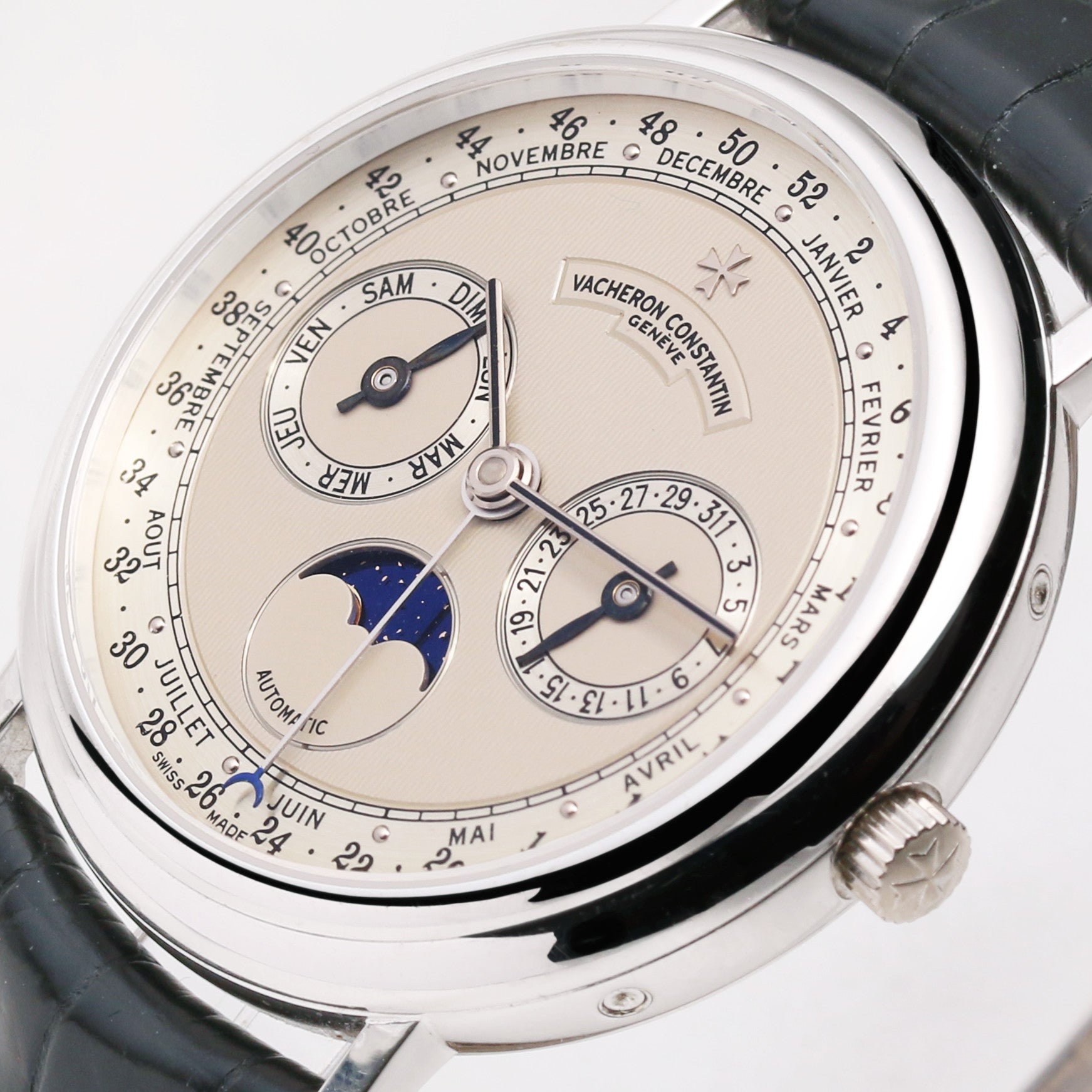 Vacheron Constantin Triple Moonphase Calendar 47052 18K White Gold Second Hand Watch Collectors 4