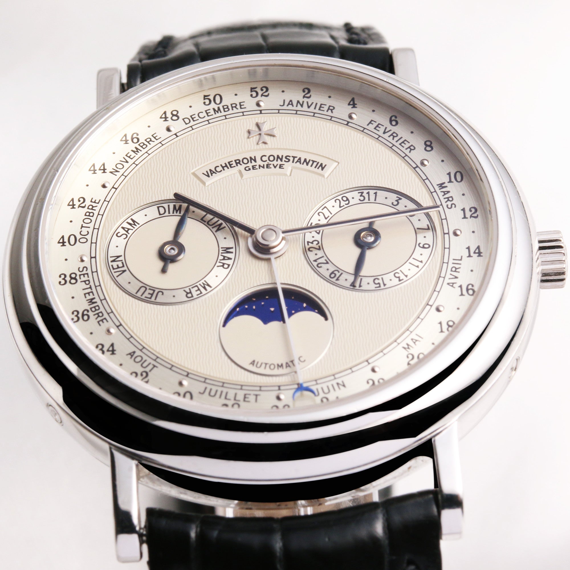 Vacheron Constantin Triple Moonphase Calendar 47052 18K White Gold Second Hand Watch Collectors 5