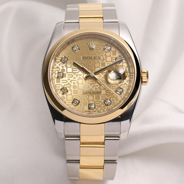 rolex_datejust_116203_steel_gold_diamond_jubilee_dial_second_hand_watch_collectors_1
