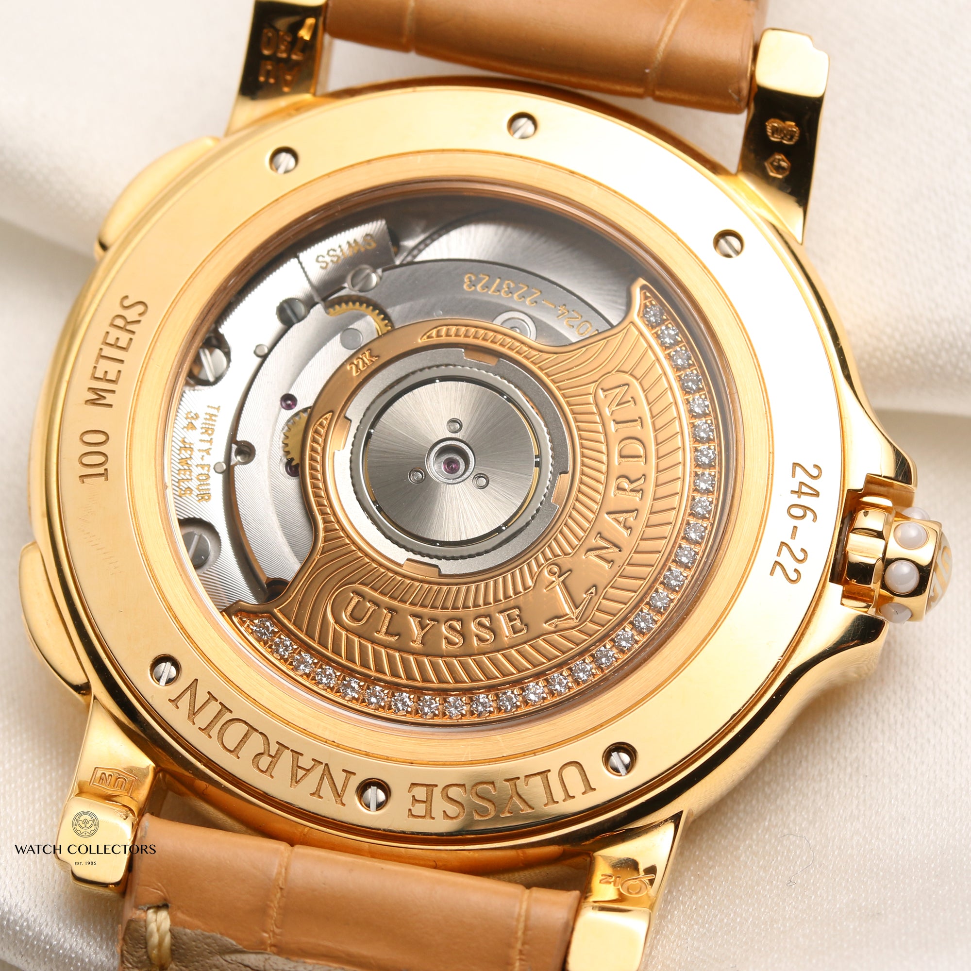 ulysse nardin 18k yellow gold diamond bezel mop dial second hand watch collectors 8